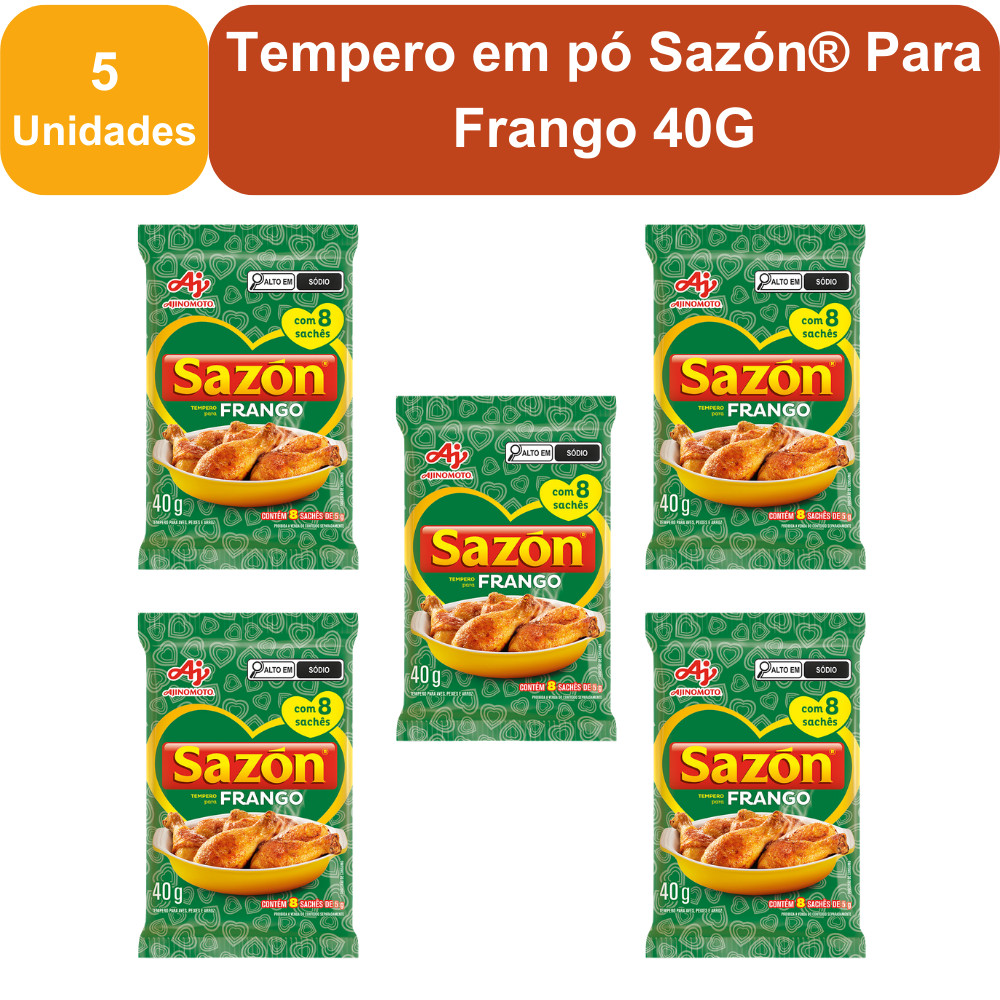 Kit 5 Unidades Tempero em pó Sazón® Para Frango 40G