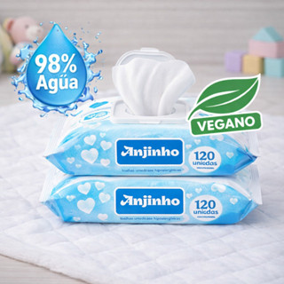 Kit 5 Pacotes Toalhas Umedecidas Anjinho - 120 Folhas com tampa - 98% Água em Oferta na Shopee