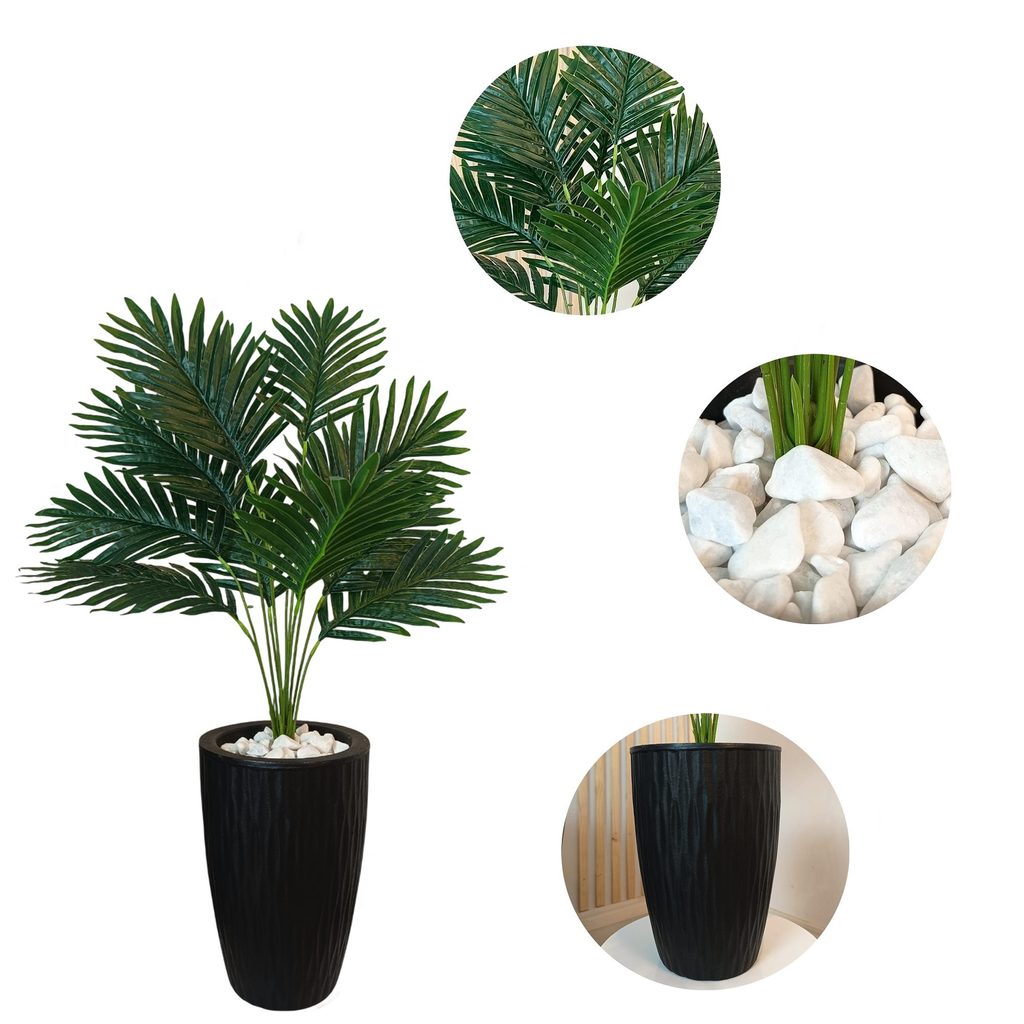 Planta Artificial Palmeira Com Vaso Ondulado Cone E Pedras em Oferta na Shopee