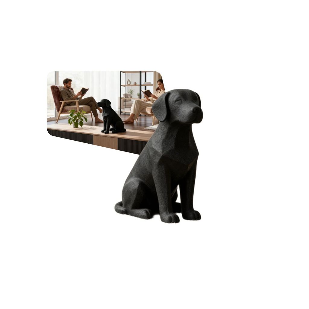 Estátua Cachorro Preto Design Elegante Objeto Decorativo Minimalista Para Sala Quarto e Escritório