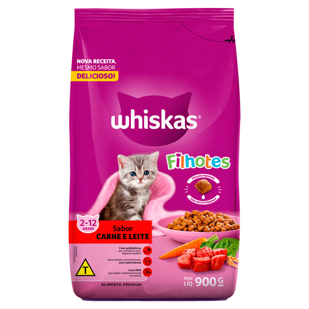 Ração para Gatos Whiskas Filhotes Sabor Carne e Leite 900g em Oferta na Shopee