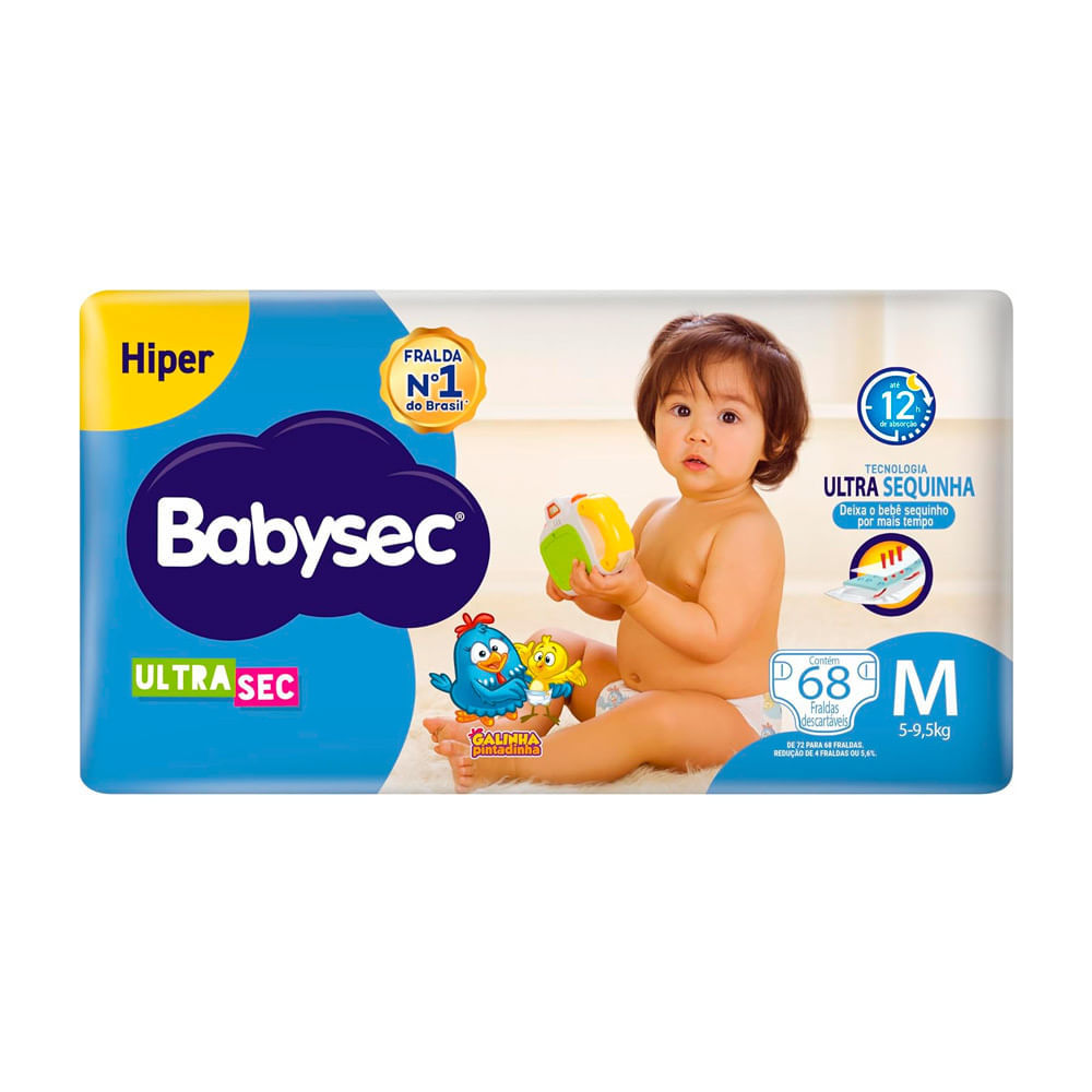 Fralda Babysec Ultrasec Hiper Tamanho M com 68 Unidades Descartáveis em Oferta na Shopee