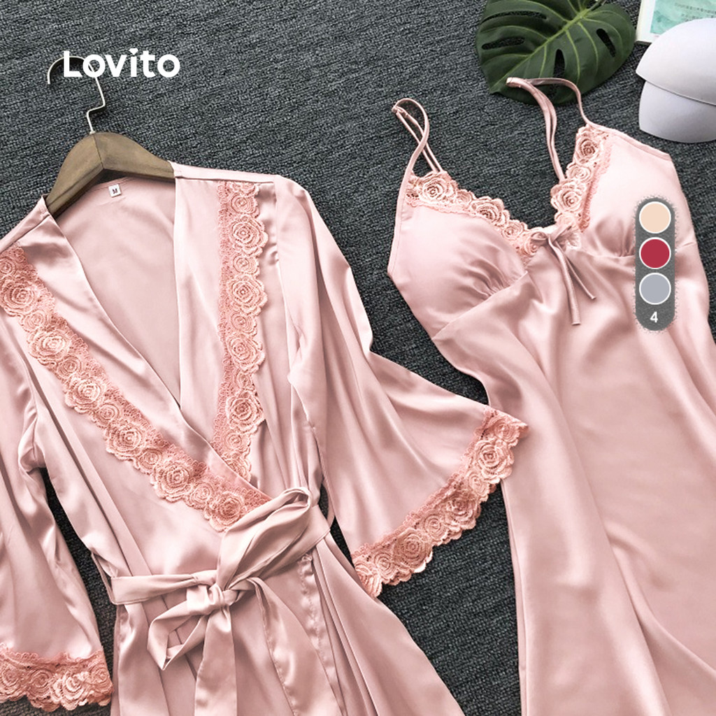 Lovito Conjunto Lingerie 2 Peças Suspensório Bojo Renda Primavera/Verão Mulheres LNE130260 em Oferta na Shopee