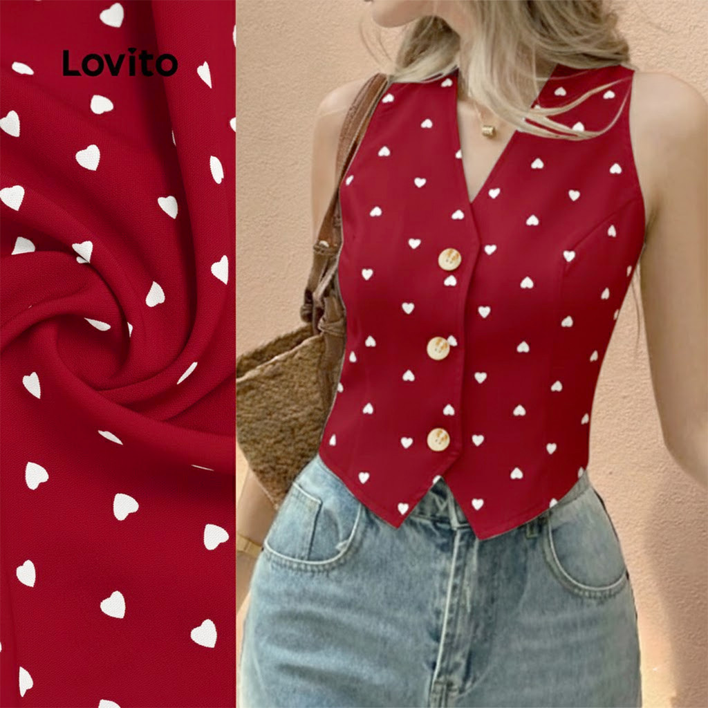 Lovito Blusa Boho Com Botões Vermelha Para Festa Na Primavera/verão L164ED1100 em Oferta na Shopee