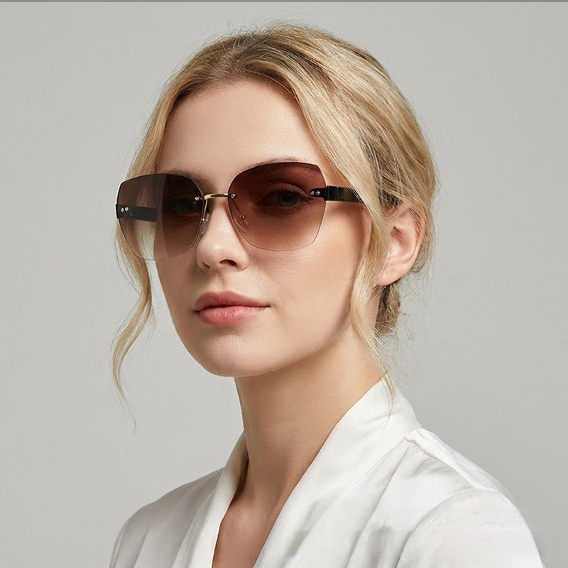 Óculos de sol gradiente sem moldura retrô, óculos de sol para dirigir, óculos de sol Anti-ultravioleta de alta qualidade