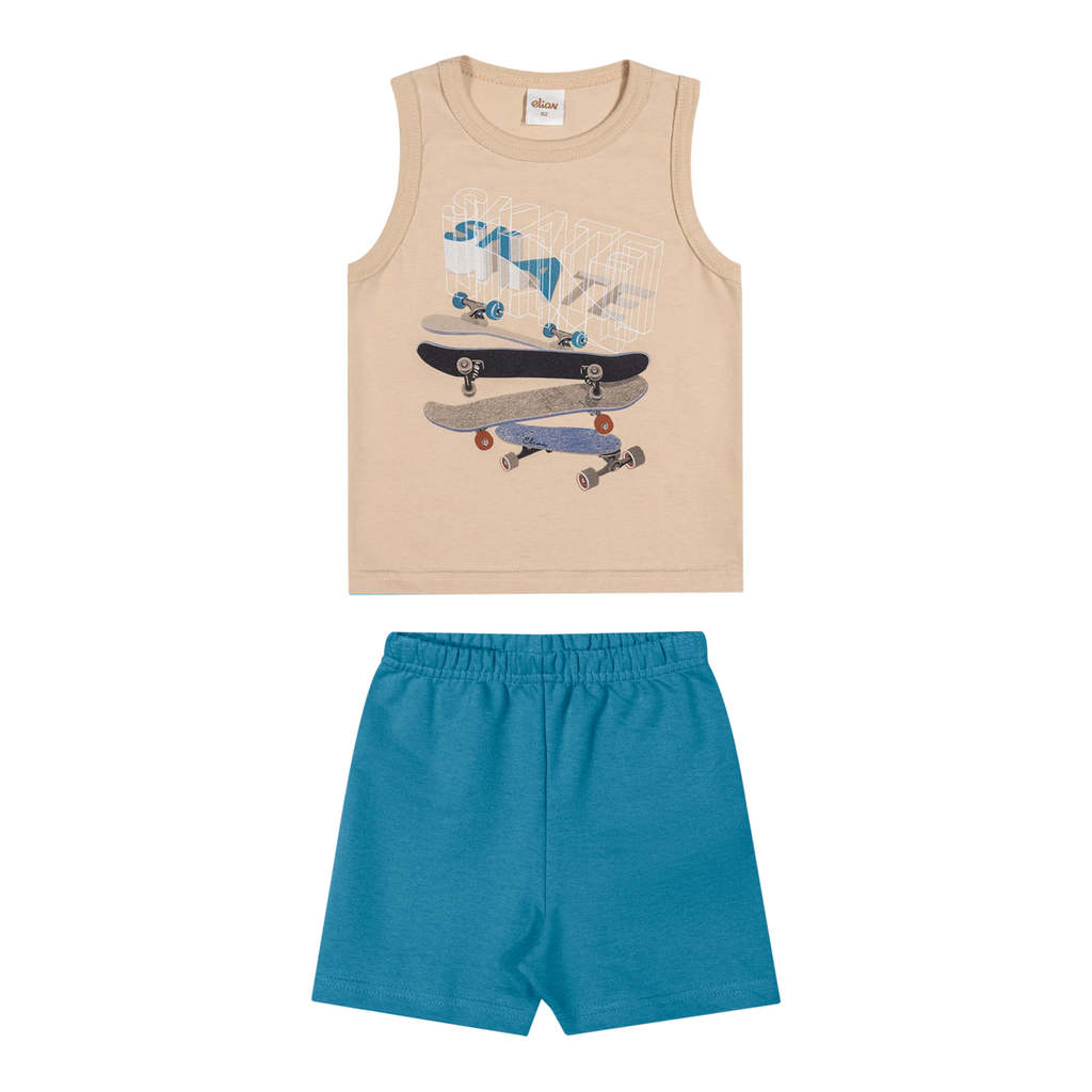 Conjunto Curto Infantil Menino Skater Elian Bege em Oferta na Shopee