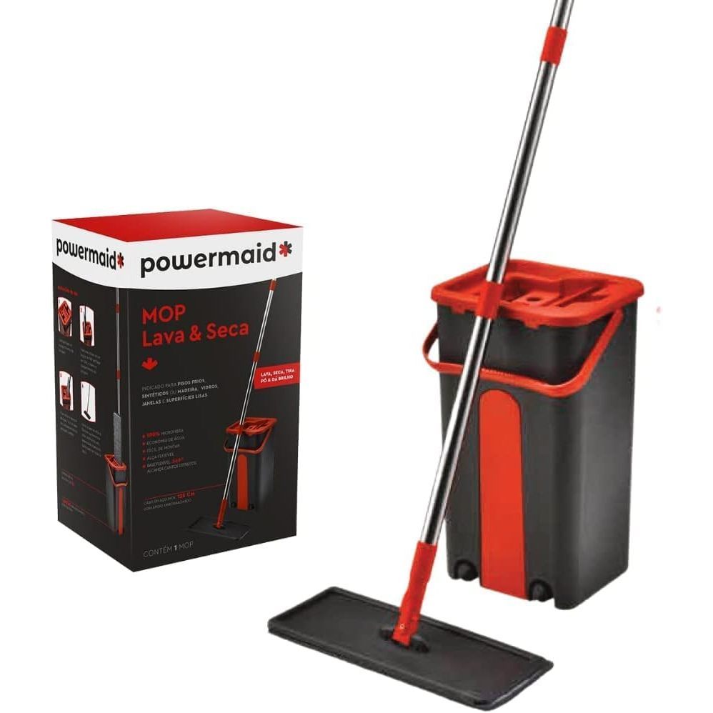 Mop Flat Rodo Lava Seca Balde Rodinha Limpeza Piso Casa Puxa Água Remove Poeira Manchas