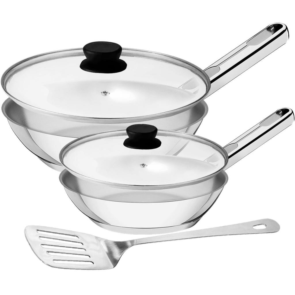 Jogo de Frigideiras com Tampa Tramontina Allegra 2 peças com Espátula Aço Inox e Indução em Oferta na Shopee