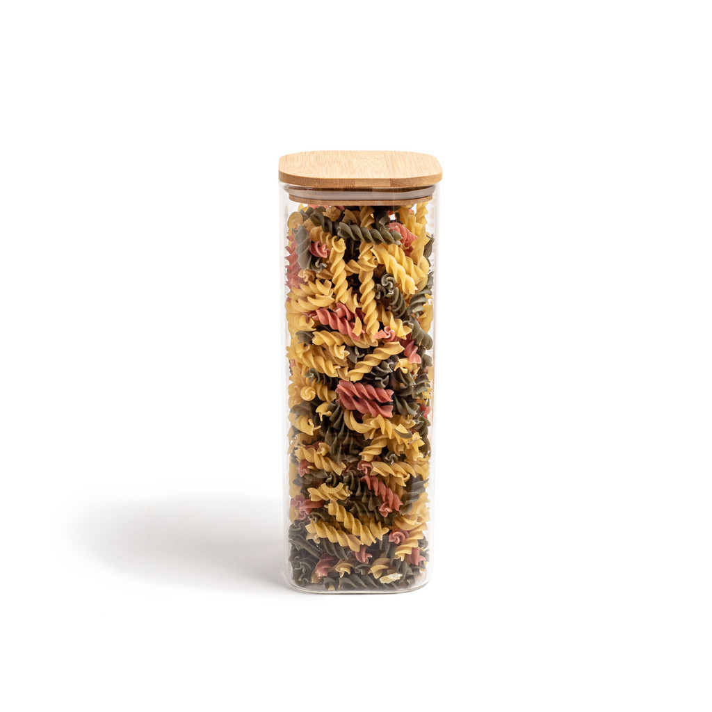 Pote de Mantimentos Quadrado Flat 1900ml Tampa Bambu - Oikos