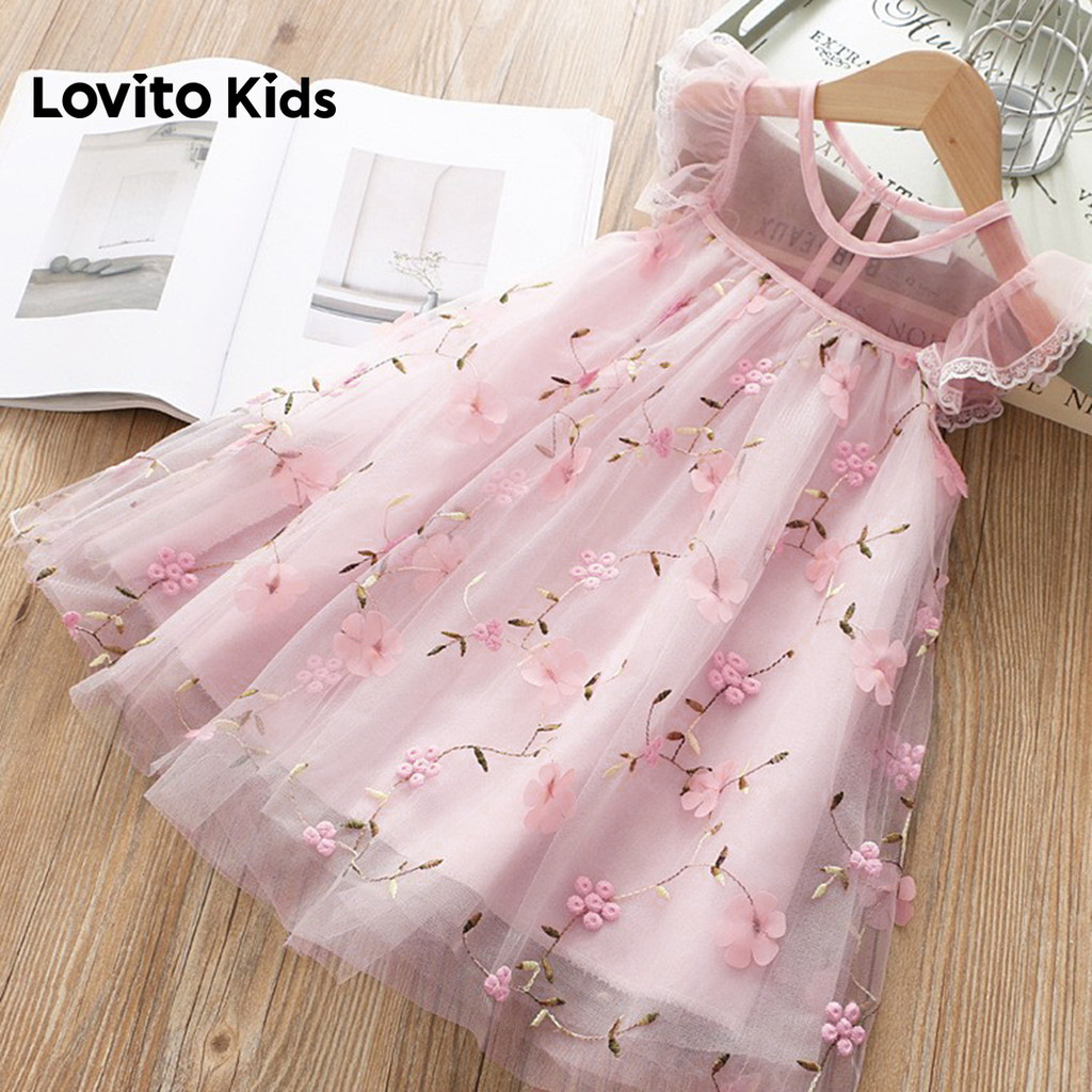 Lovito Kids  Vestido Elegante Jacquard Contraste Malha Primavera/verão Rosa para Menina. LNL132234 em Oferta na Shopee