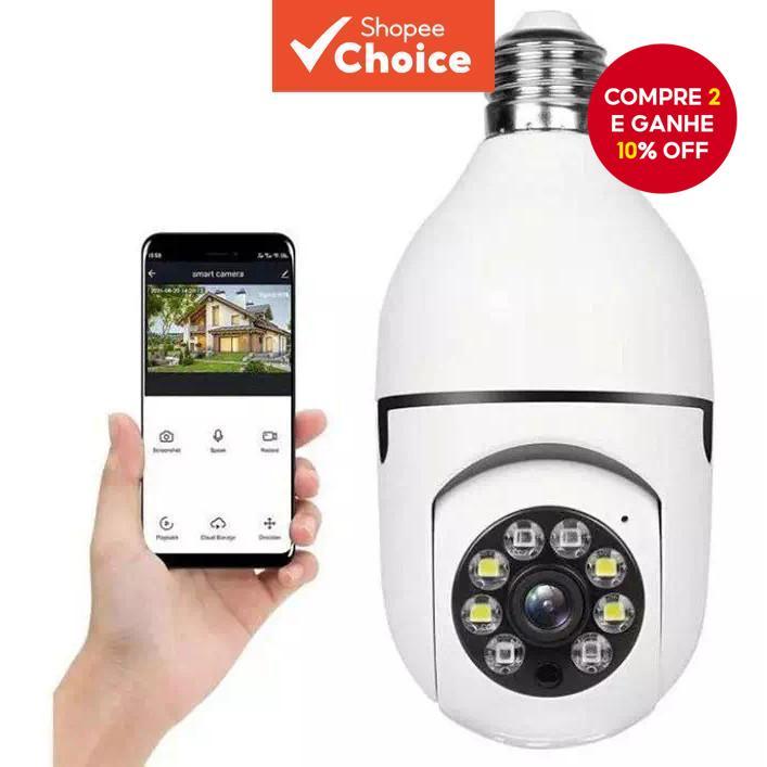 E27 Câmera de Segurança com Cartão TF e Gravação de Áudio e Vídeo Wifi para Ambientes Internos em Oferta na Shopee