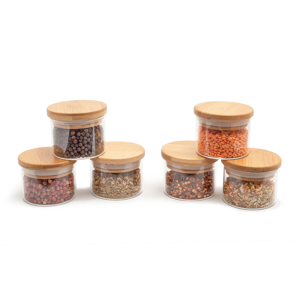 Kit de 6 Potes de Mantimentos de 110ml com Tampa de Bambu - Oikos