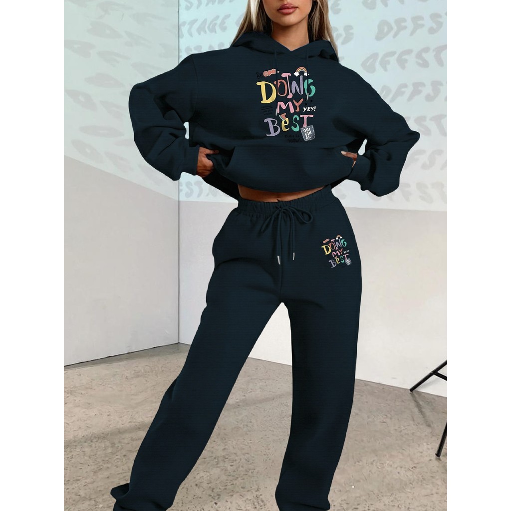 Conjunto de Outono/Inverno 2025 Novo Criativo com Estampa Gráfica, Moletom Casual Solto e Quente Manga Longa Capuz