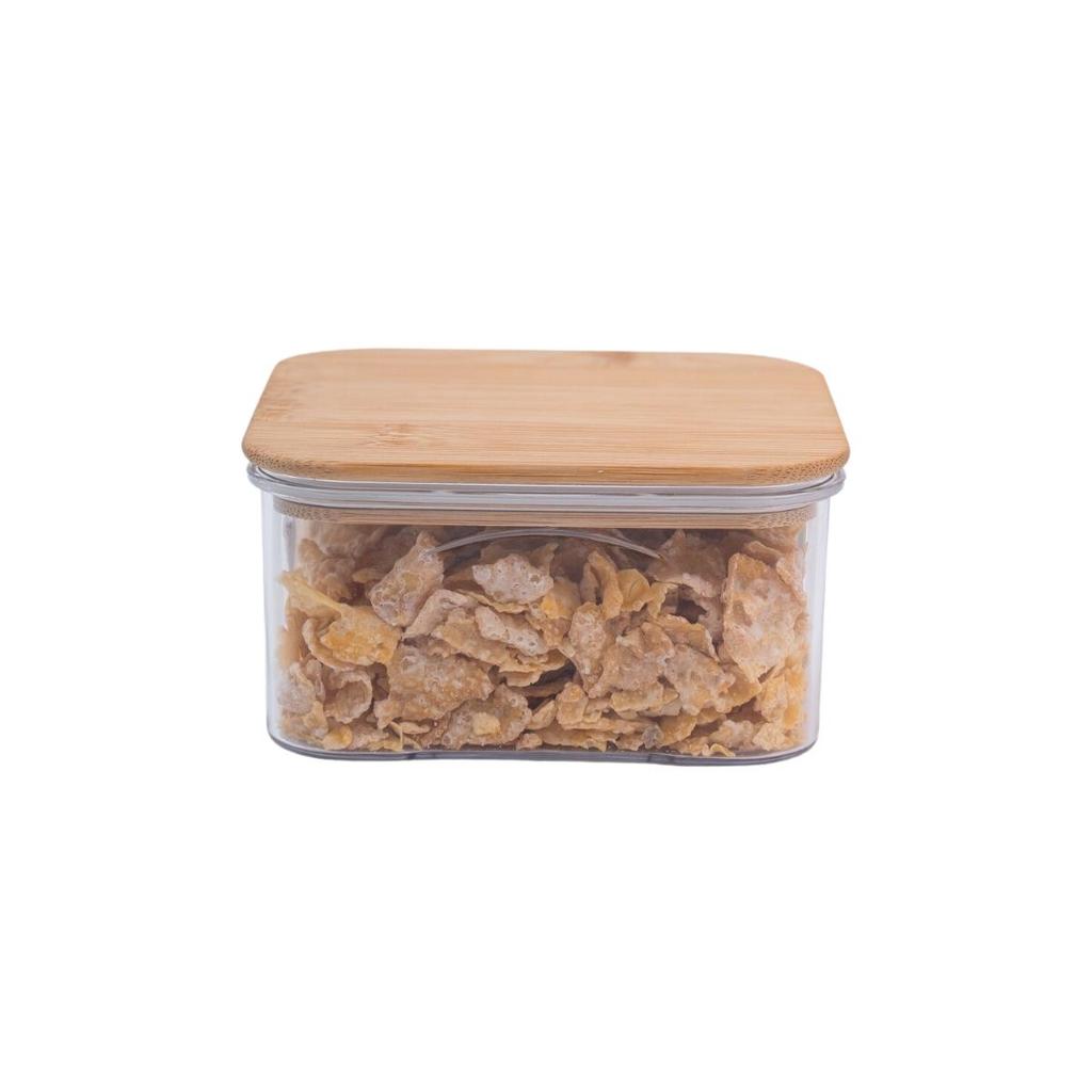 POTE 450ML DE PLASTICO TRANSLÚCIDO COM TAMPA DE BAMBU QUADRADO MANTIMENTO - OIKOS em Oferta na Shopee