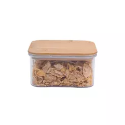 POTE 450ML DE PLASTICO TRANSLÚCIDO COM TAMPA DE BAMBU QUADRADO MANTIMENTO - OIKOS