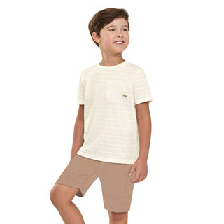 Conjunto Infantil Menino Malha Rajada Elian Bege em Oferta na Shopee