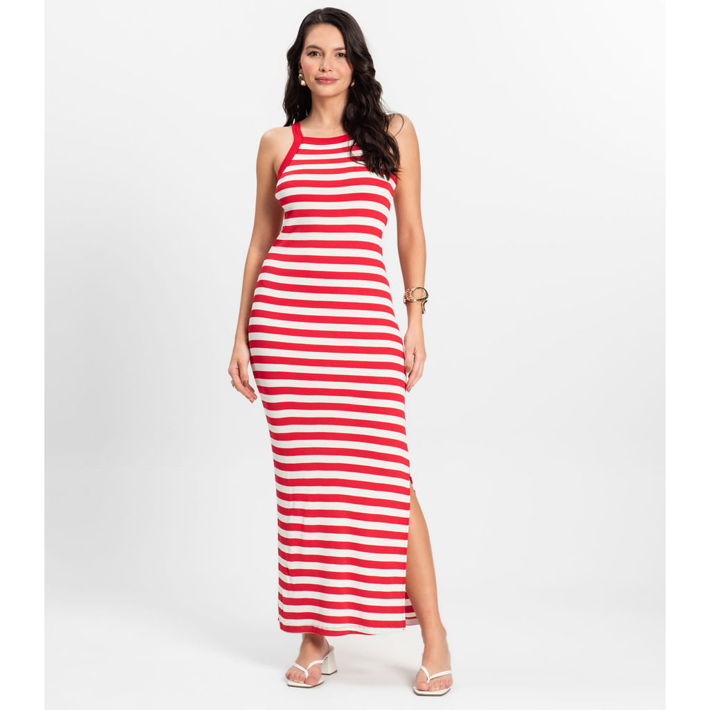 Vestido Midi Feminino em Ribana de Viscose Rovitex Vermelho em Oferta na Shopee