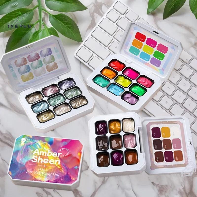 EA & Moda Paleta De Gel De Pintura Gradiente De 9 Cores Com 50/100 Unidades De Mini Esponja Clipe De Pinça Conjunto De E