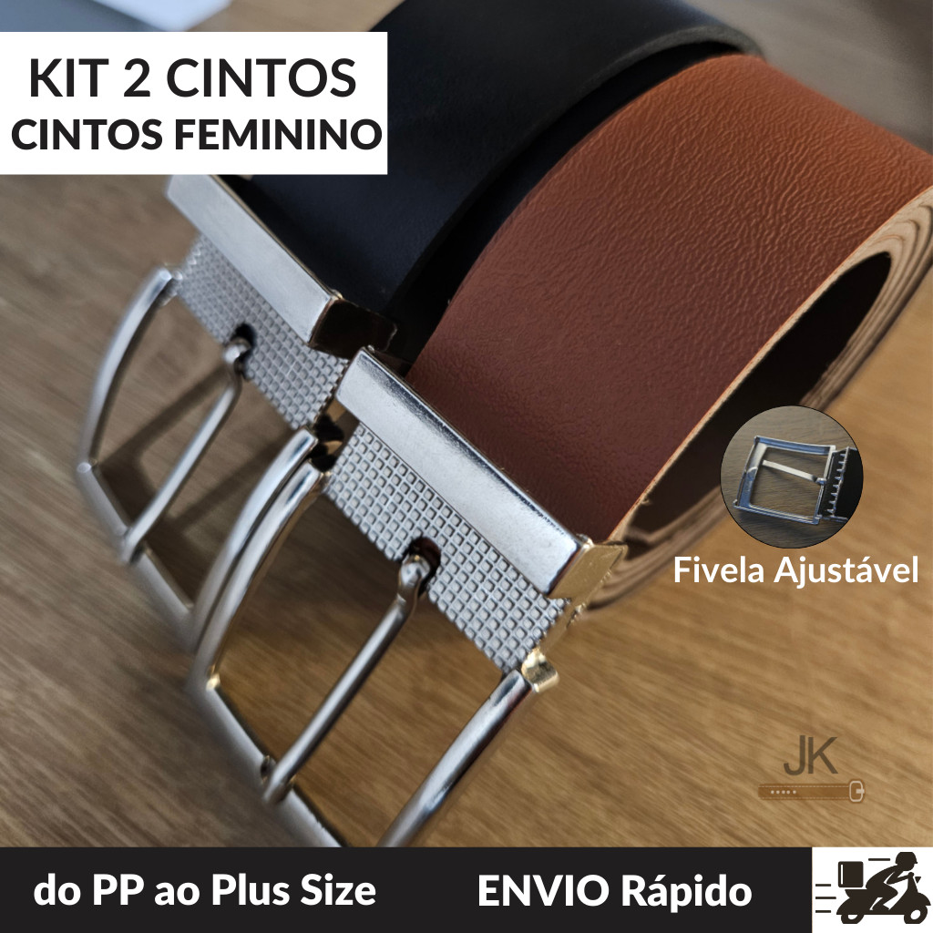 Kit 2 Cintos Femininos 3.35cm do PP ao Plus Size Fivela Ajustável em Oferta na Shopee
