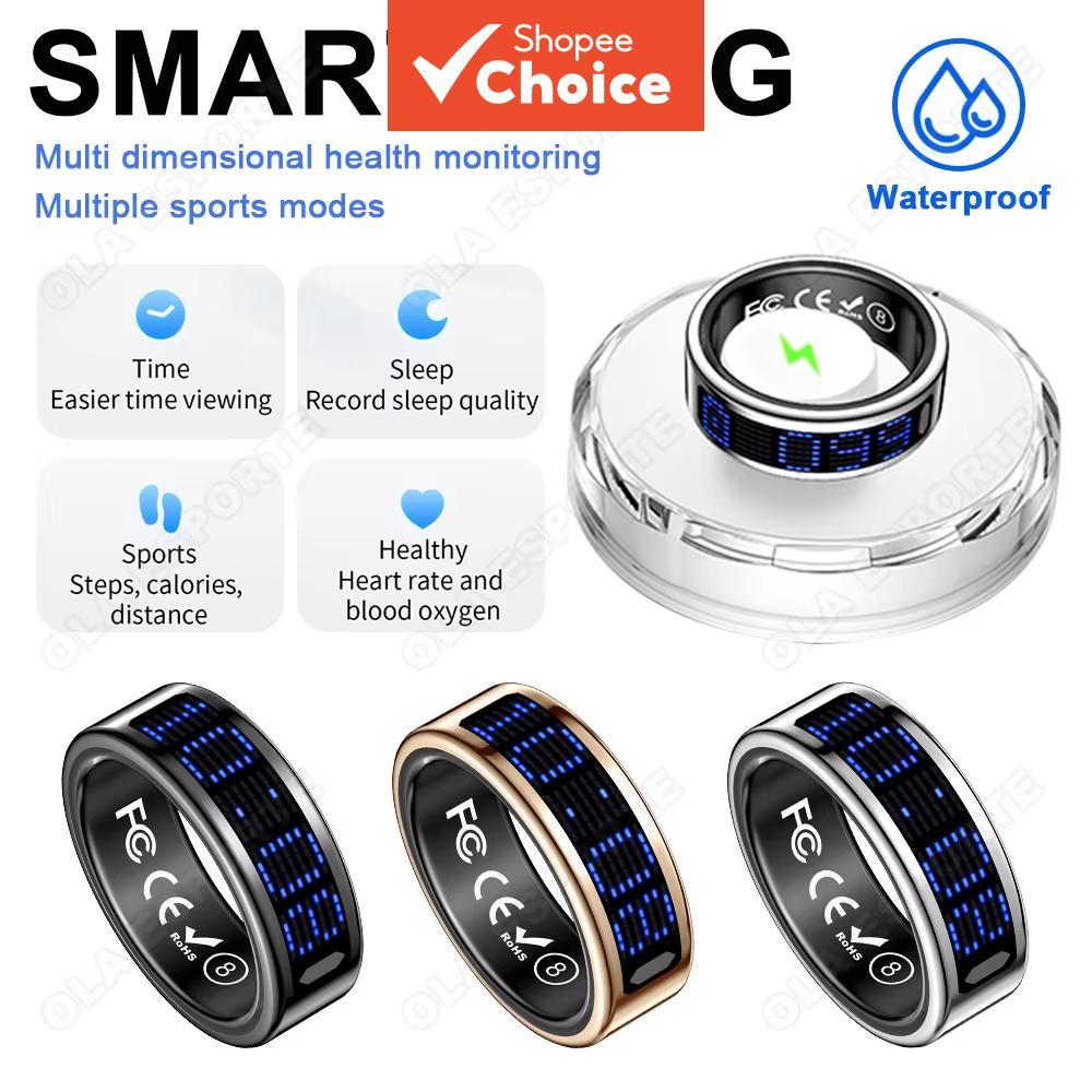 Novo Anel Inteligente Bluetooth com Tela LED de Exibição, Múltiplos Modos Esportivos, Pedômetro, Anéis de Fitness,