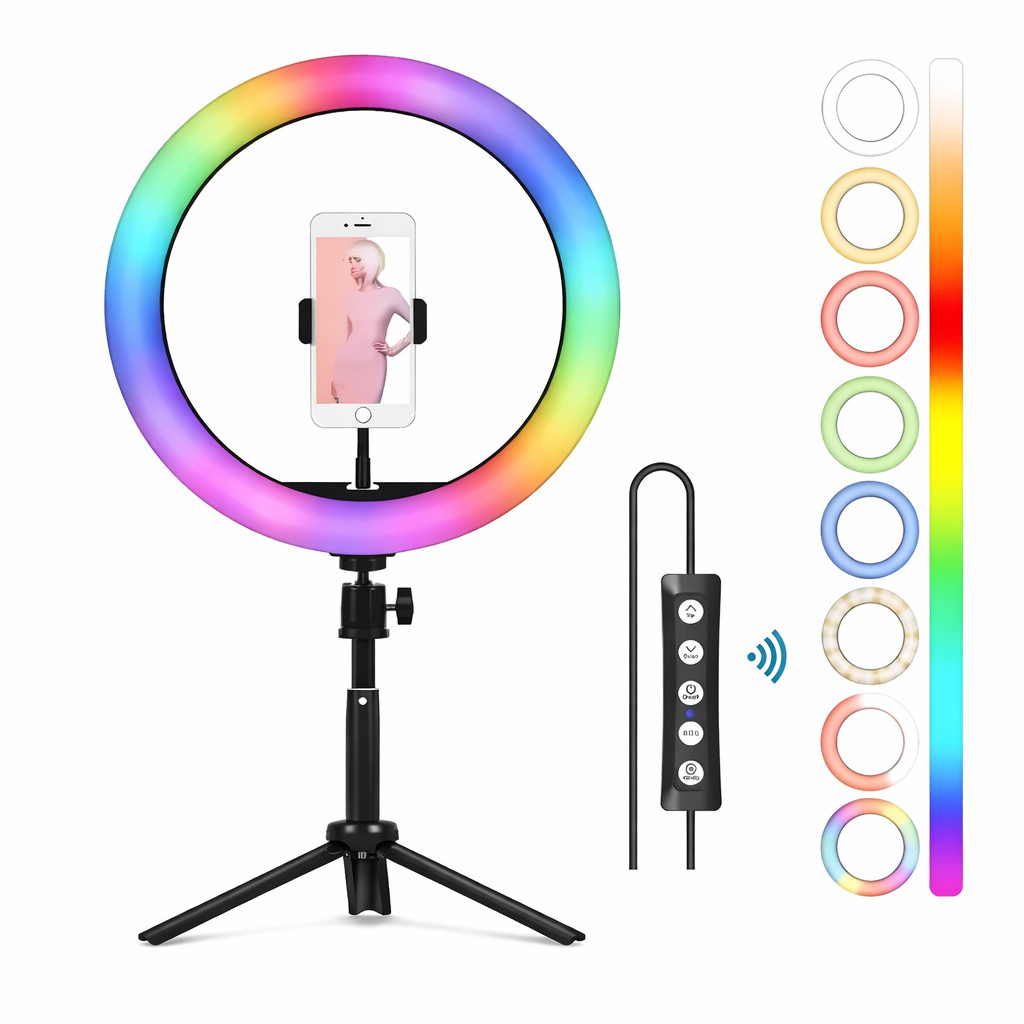 Ring Light RGB 10 Polegadas com Tripé – Iluminador LED Colorido USB – Inland Sounds