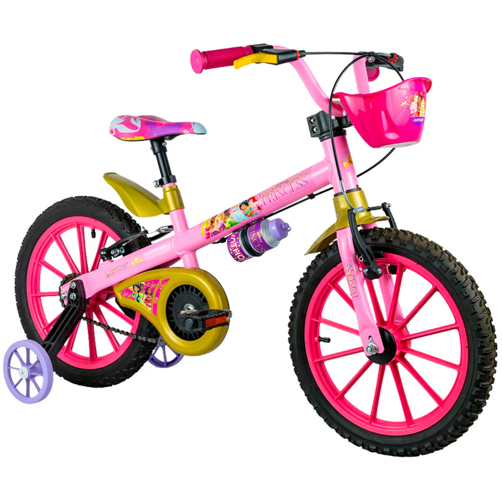 Bicicleta Aro 16  Infantil Nathor Rosa Princesas Com Rodinhas Laterais em Oferta na Shopee