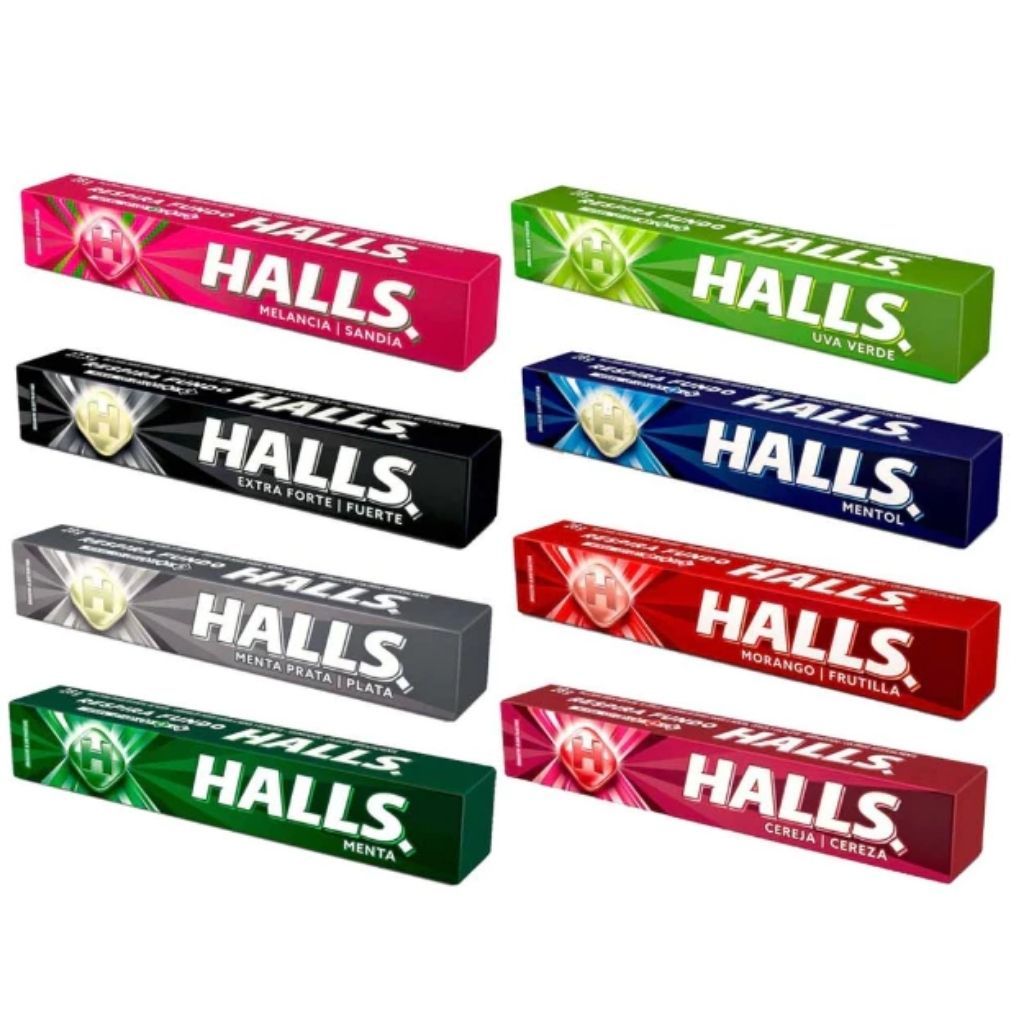 Drops Halls Display 21 Unidades 27,5g Escolha O Sabor Menta Cereja Preto Melancia Atacado Bala Refrescante Original