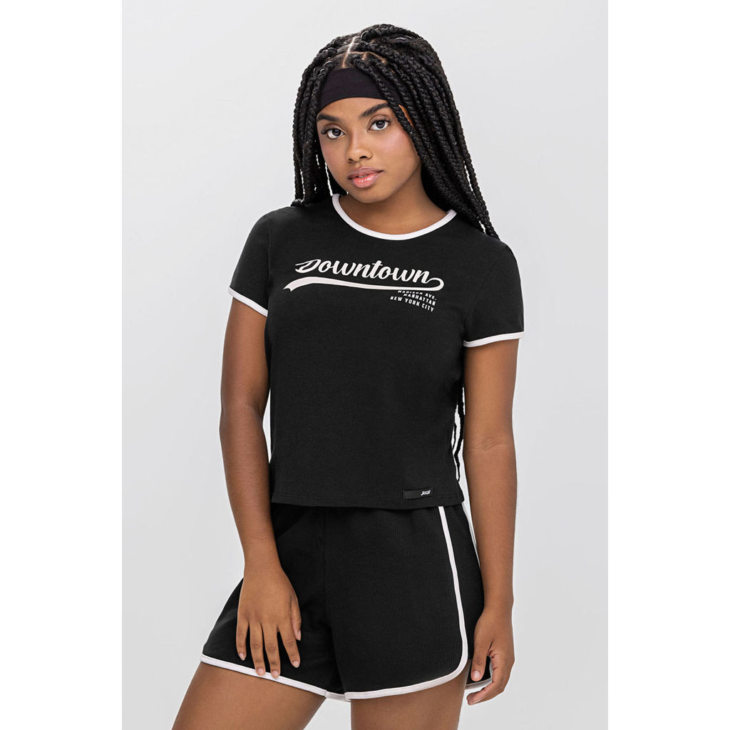 Conjunto Curto Juvenil Menina College Beats Preto em Oferta na Shopee