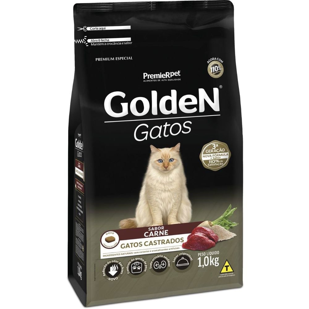 Ração Golden para Gatos Adultos Castrados Carne 1 kg