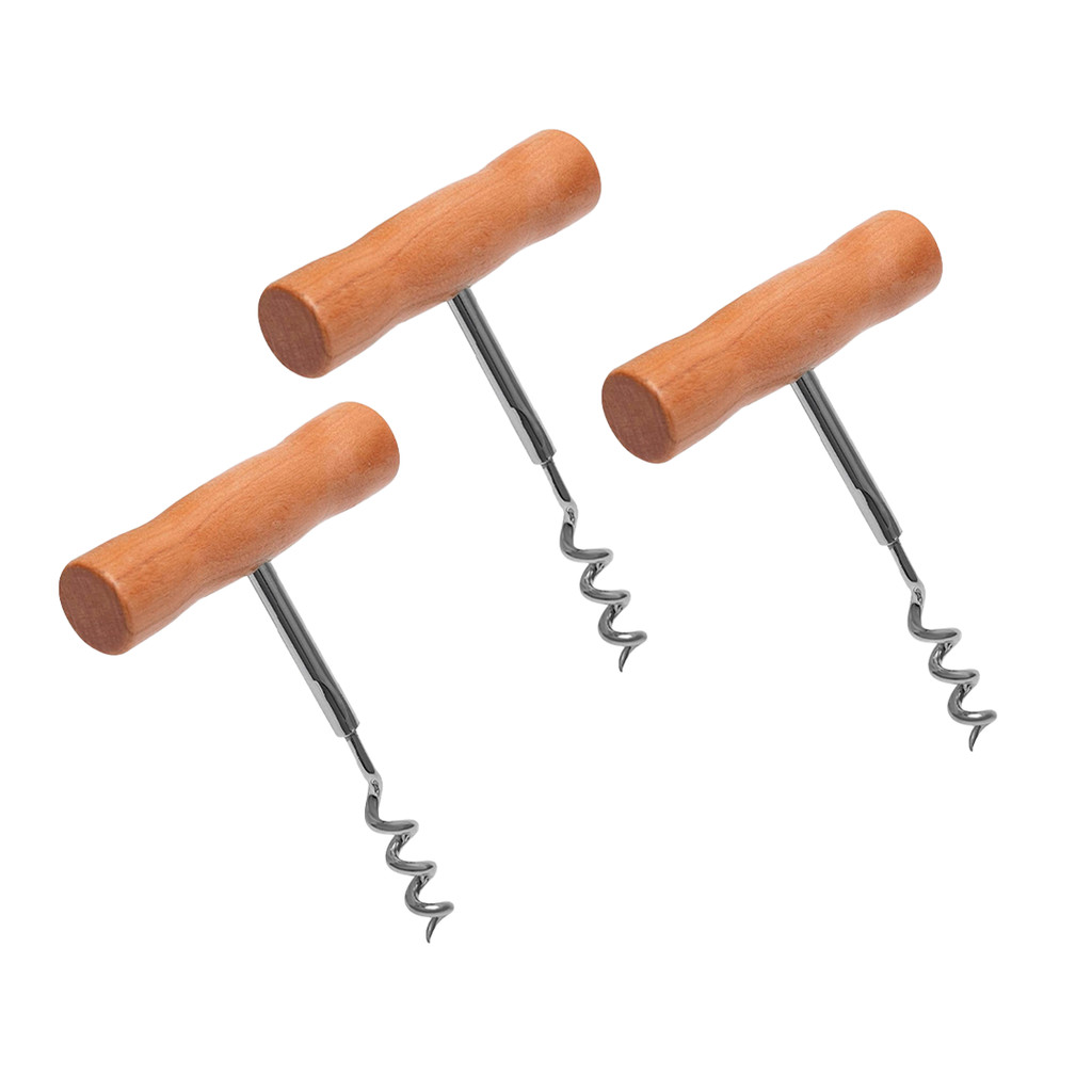 Kit 3 Abridor Garrafa Vinho Portátil Inox Manual Saca Rolha Cozinha Adega Restaurante  Cabo Madeira