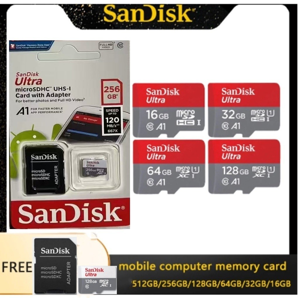 Cartão De Memória Micro Sd Sandisk 128GB-256GB Classe 10 Ultra