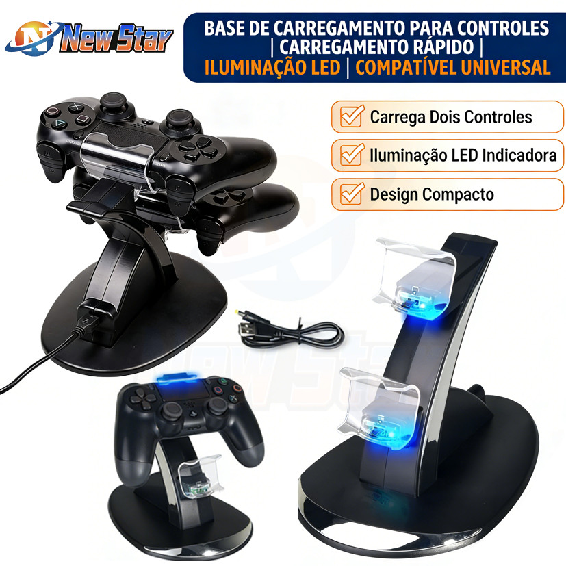NewStar Suporte de Carregamento do Controlador PS4, Estação de Carregador Duplo USB com Indicador LED para Playstation 4