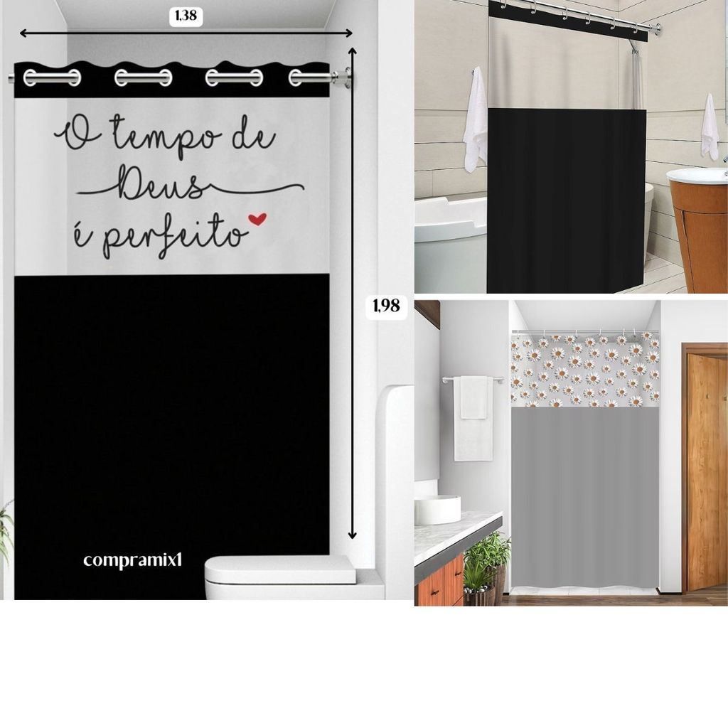 Cortina  Banheiro Box Visor Tranparente Antimofo  Frases