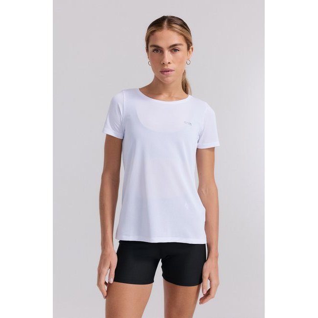 Camiseta Arm Fitness Dry Fit Manga Curta Branca com Modelagem Solta e Tecnologia Respirável para Treino e Dia a Dia