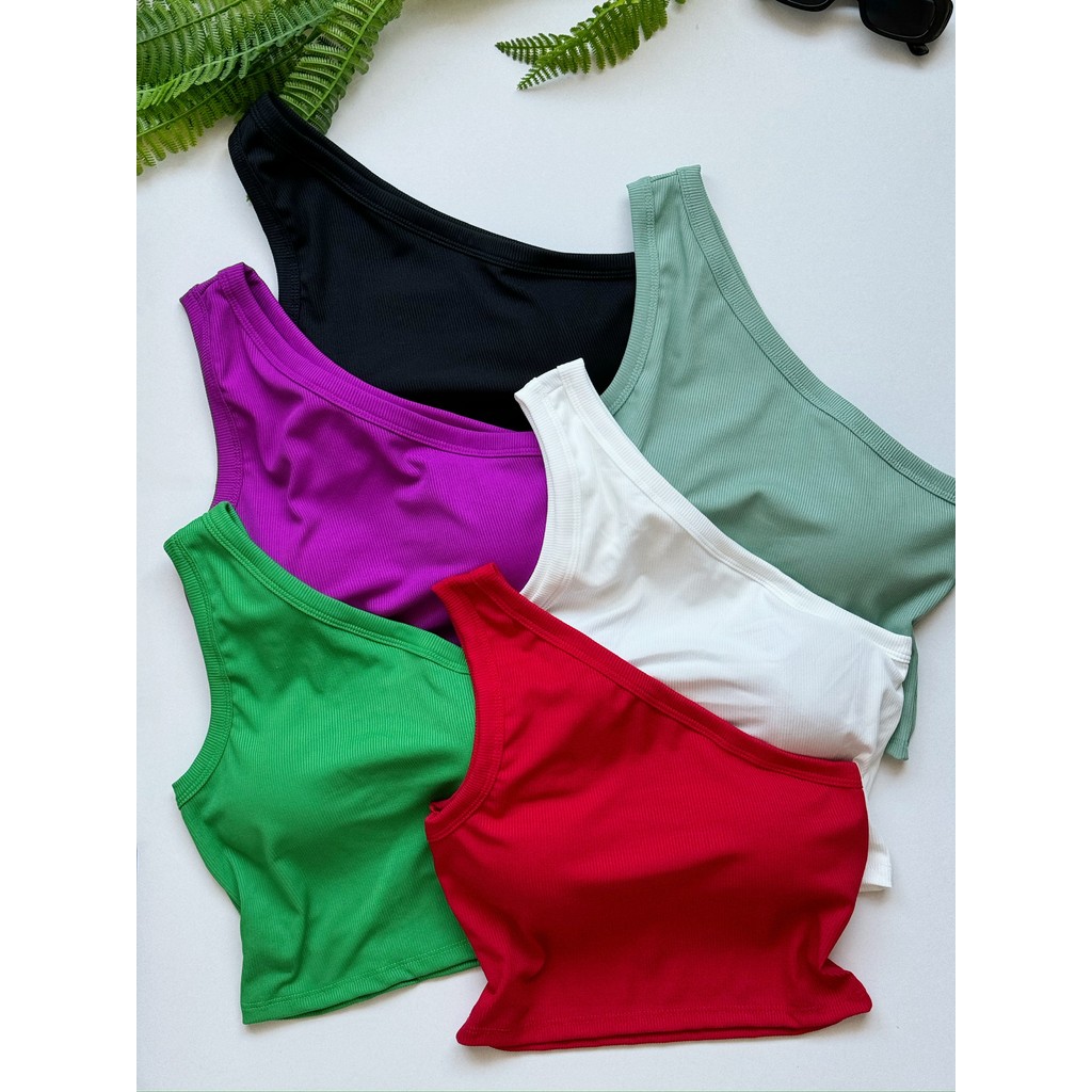 Cropped Top Alcinha 1 Lado Mula Manca Com Bojo Tecido Ribana