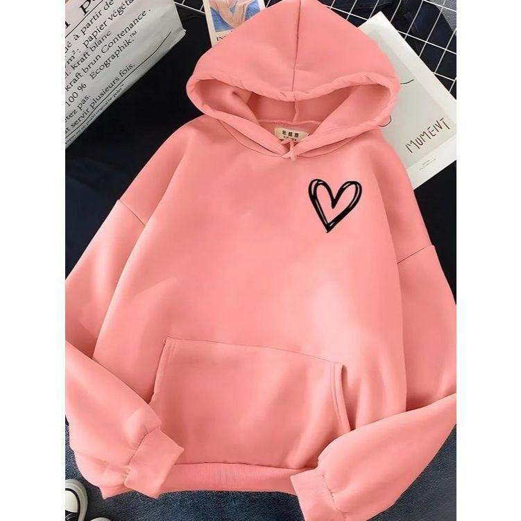 Moletom Feminino Canguru Capuz Bolso Moletom De Coração Casaco Algodão Premium P ao GG
