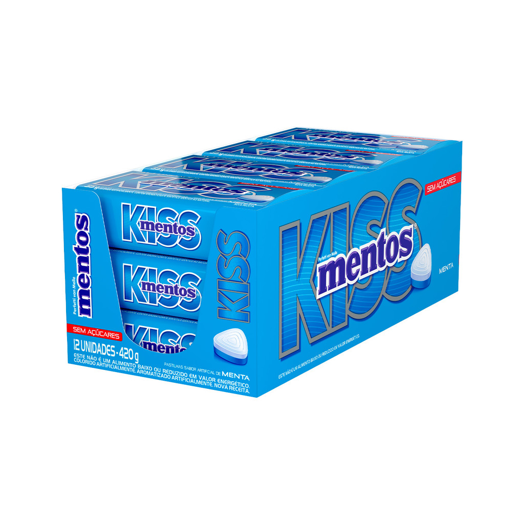 Pastilhas, Sem Açúcar, Sabor de Menta, Display, Mentos, Kiss - 420 g | 12 Unidades em Oferta na Shopee