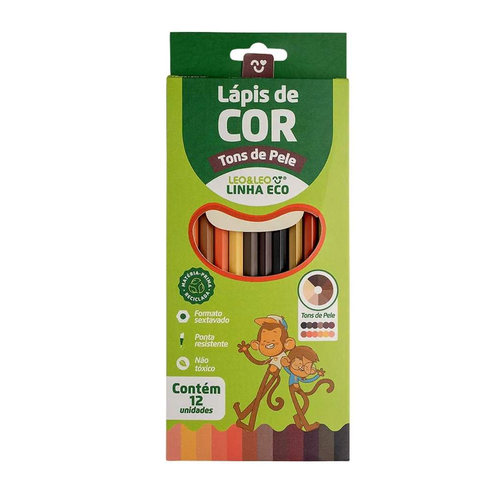 Lápis de Cor Hexagonal Ecológico Tons de Pele 12 Cores Leo&Leo Leonora - 10580