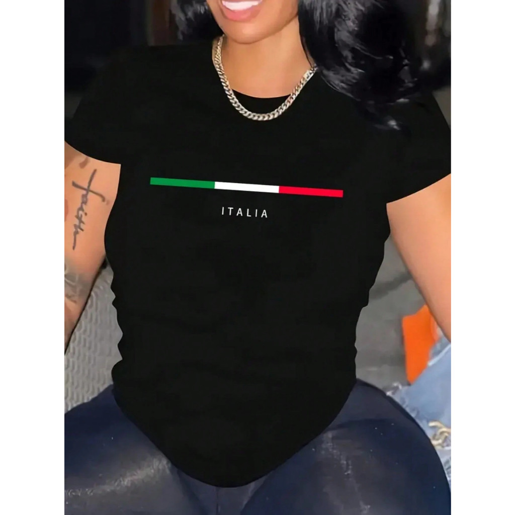 Camiseta Feminina de Grife Italia Confortável Camisa de Mulher Estilosa Blusinha T-shirt Moda Feminina de Luxo