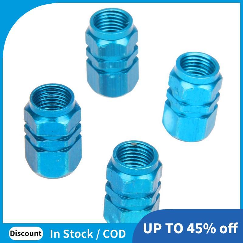 4X Jantes De Roda De Pneu Haste Tampas De Válvula De Ar Capa Carro Caminhão Bicicleta Azul Alumínio