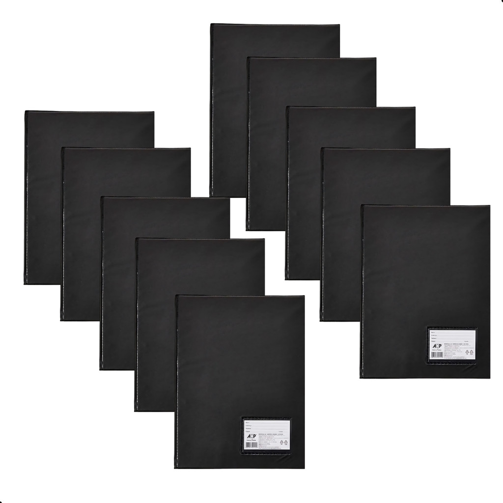 Pasta Catálogo A4 Preta 10 Plásticos com Visor Kit 10 Unidades para Documentos e Escritório