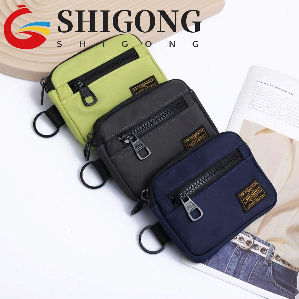 SHIGONG Bolsa De Moedas De Lona , Carteira Masculina Porta-Cartões Portátil , Com Zíper Curta Leve