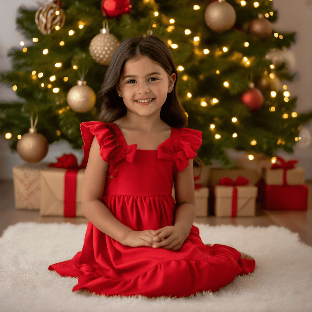 Vestido Infantil Luxo Vermelho Natal Disponível Menina Vestido Rodado