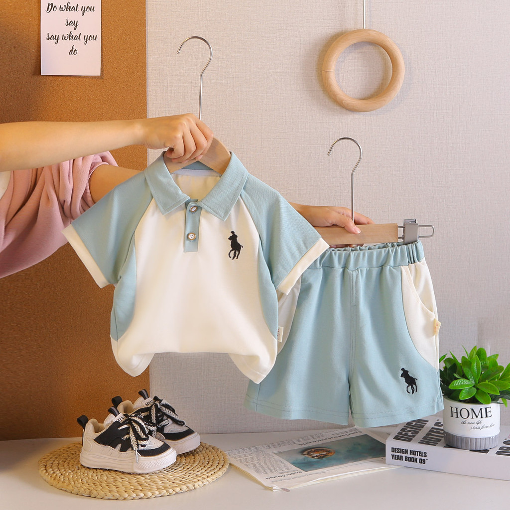 2026 Novo Verão Crianças Meninos Conjuntos De Roupas Infantil Casual Manga Curta Emenda Clássico Padrão Polo Camiseta Sh