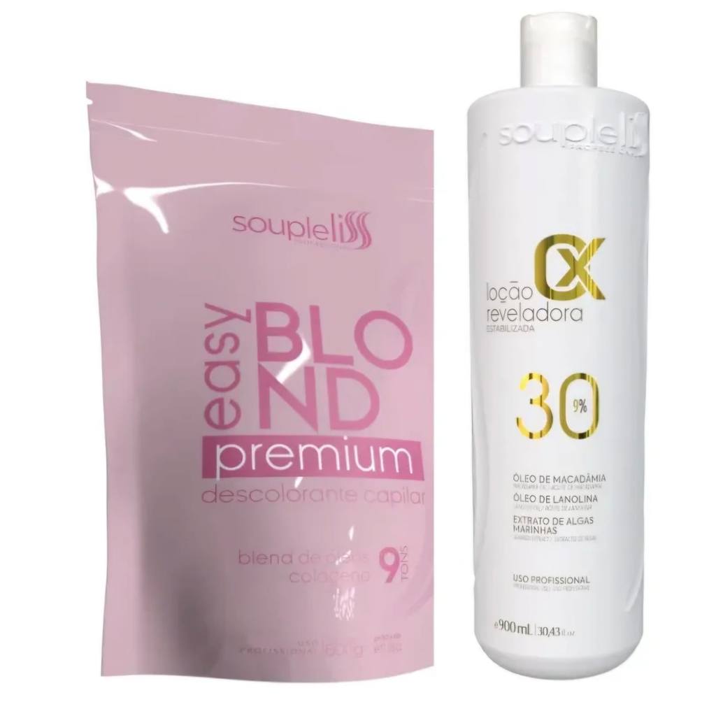 Pó Descolorante Easy Rosa + Ox 30 Água Oxigenada Souple Liss