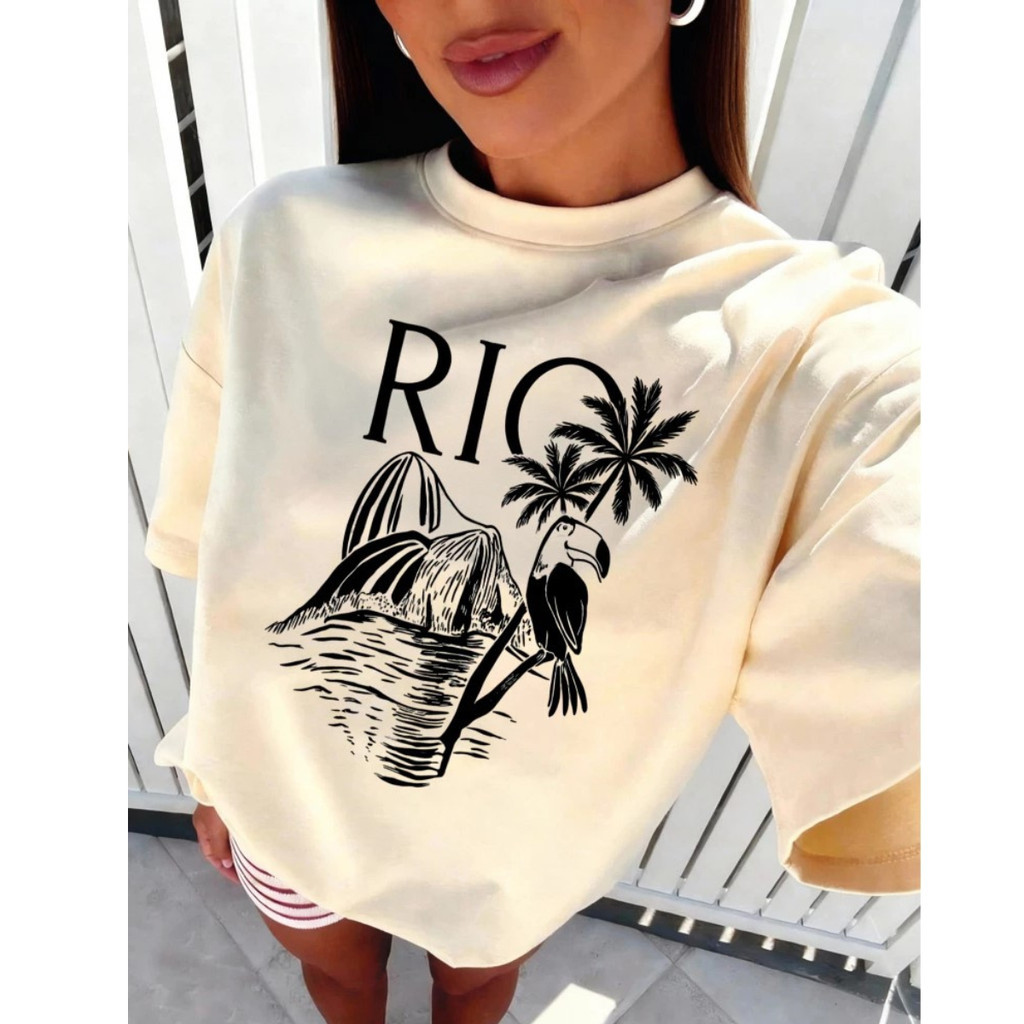 Camiseta Tshirt Básica Feminina Blusa Rio Estilosa Estampa Tucano Rio Camisa Fashionista Estilosa