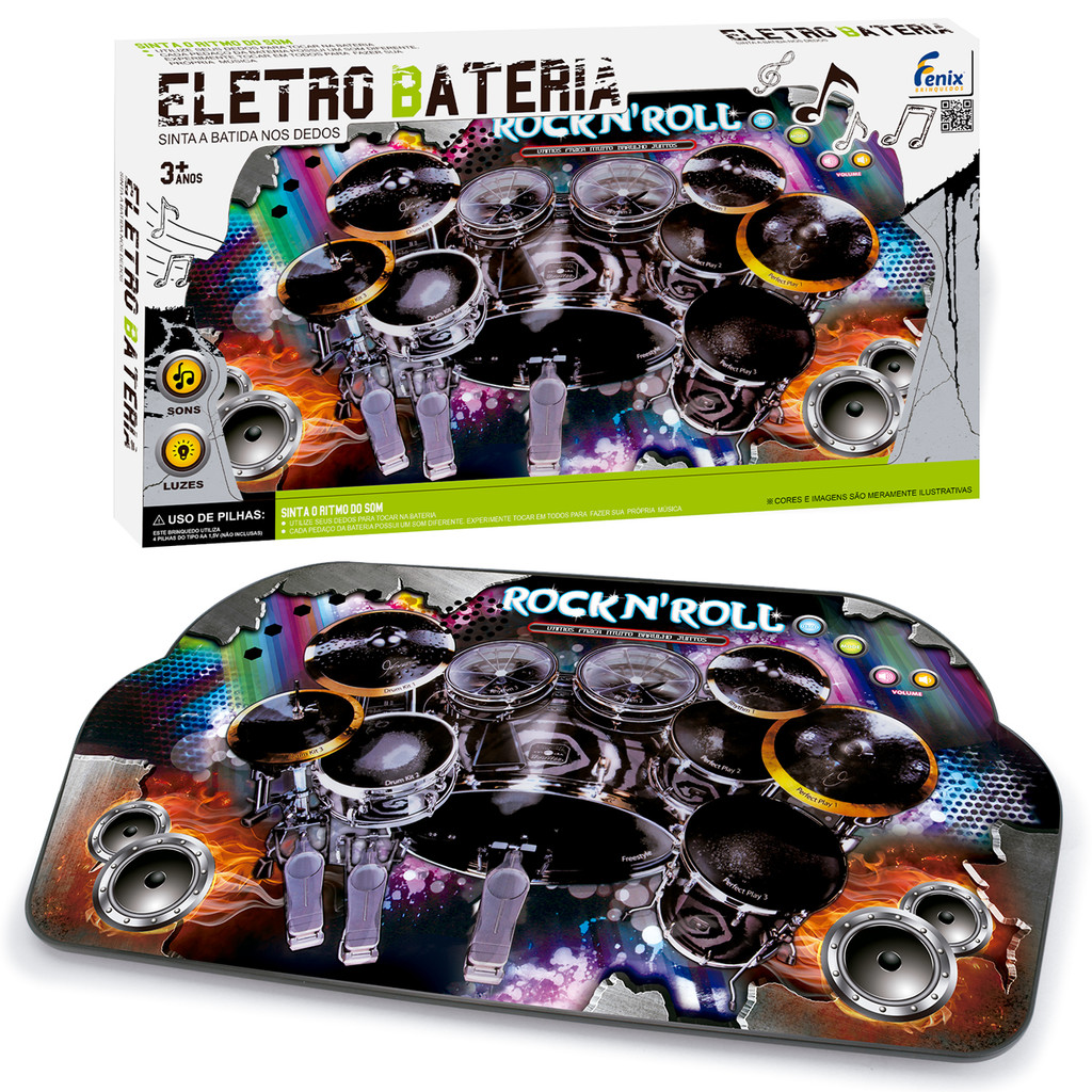 Mini Bateria De Brinquedo Eletrônica Instrumento Com Som E Luz Para Crianças - Fênix Brinquedos