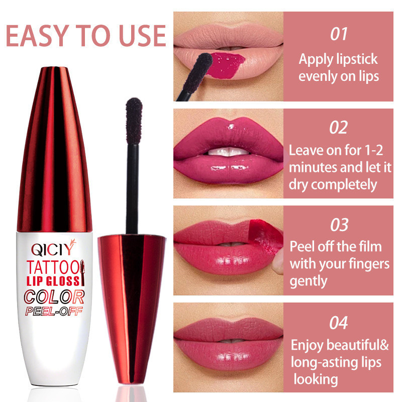 Tear Dip Lip Gloss Cup Cor qiciy + 4 Não Exclusivamente para Colorir Lip Gloss Hidratante de Longa Duração Fácil de Rasg