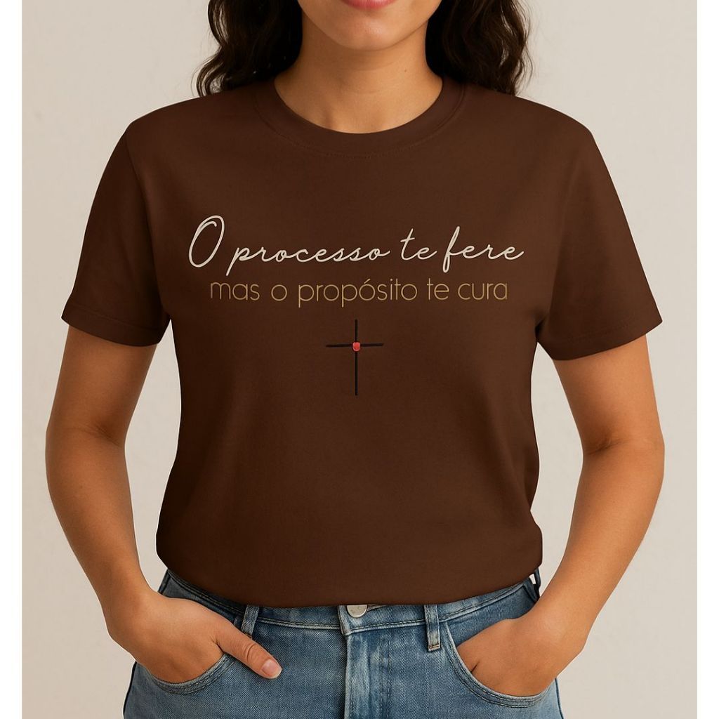 Camiseta Feminina Estampada 100% Algodão Frase o Processo Te Fere Feminino Estilosa