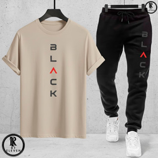 Kit Conjunto Camiseta e Calça moletom Moda masculina camiseta casual Black Malha Algodão + calça Moletom Com bolso Art em Oferta na Shopee